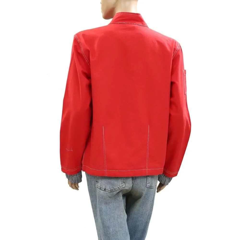 Free People We The Free Top Down Jacket Drawcord Red Cotton Zipup XS New 285696